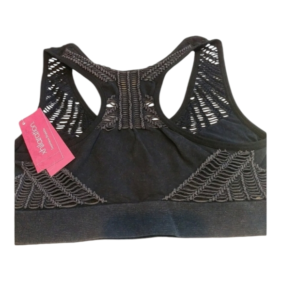 Xhilaration Macrame Sports Bra Seamless Racerback Acid Wash  Black XS - Picture 2 of 4